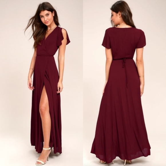 Lulus Dresses & Skirts - HEART OF MARIGOLD BURGUNDY WRAP MAXI DRESS
